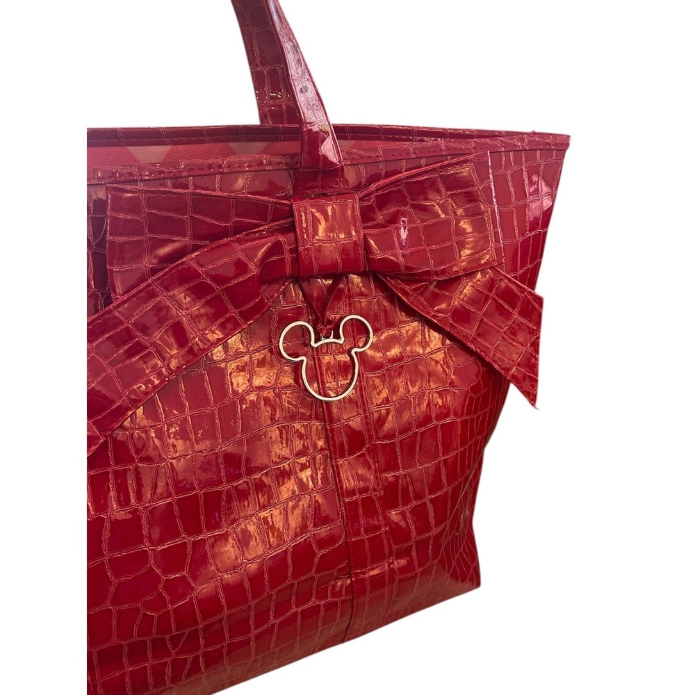 Disney Deep Pink Crocodile Embossed Tote Bag with Mickey Mouse Bow - Picture 4 of 6